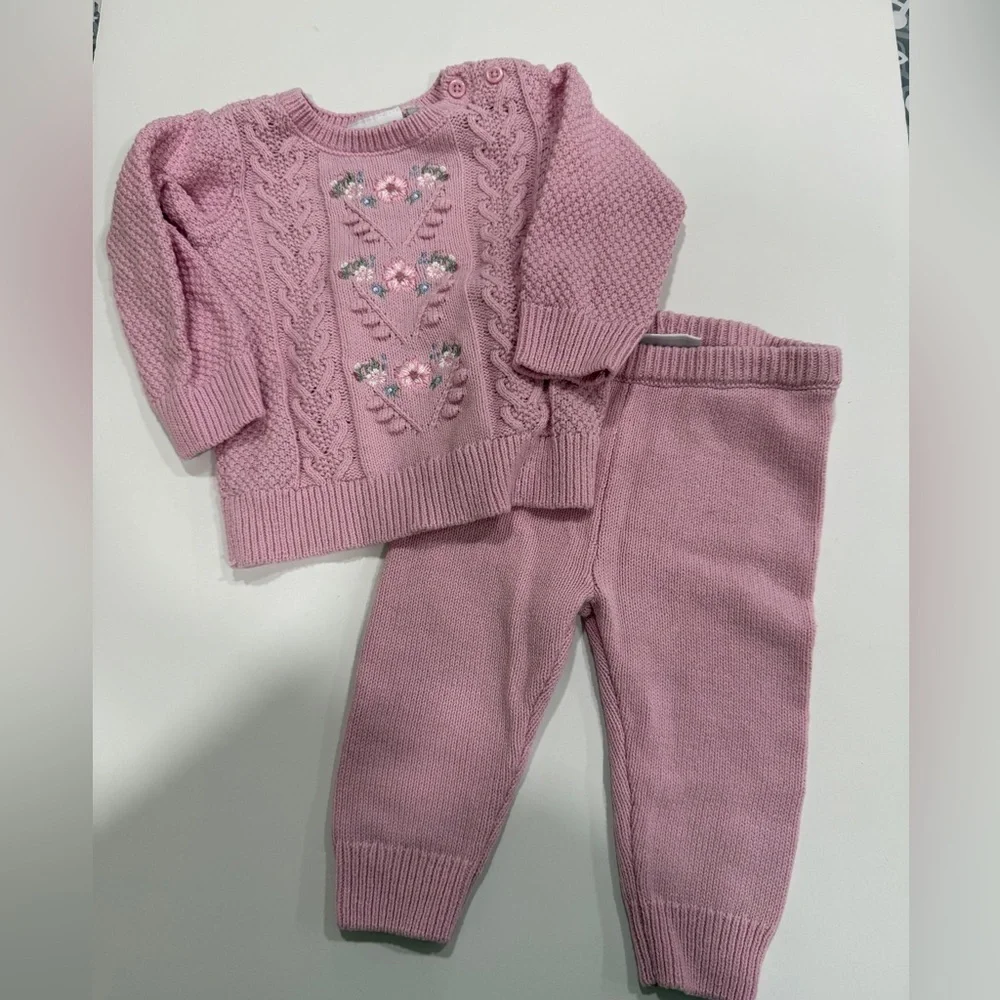 The Children’s Place Pink Knit Sweater and Pants set- 3-6months - Picture 1 of 4